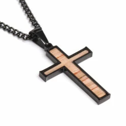Top 10 ⌛ Discount - Black Stainless Steel HOF Jewelry Bat Wood Inlay Cross Pendant Necklace BLACK/WOOD ✔️