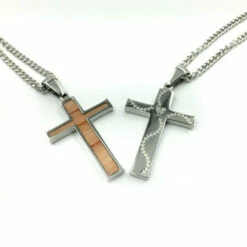 Flash Sale 🔥 Discount - HOF Jewelry Bat Wood Inlay Cross Pendant Necklace STEEL/WOOD ❤️
