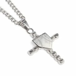 Best Sale ⭐ Discount - HOF Jewelry Stainless ⚾ Baseball Cross with Home Plate Pendant Necklace STAINLESS ❤️